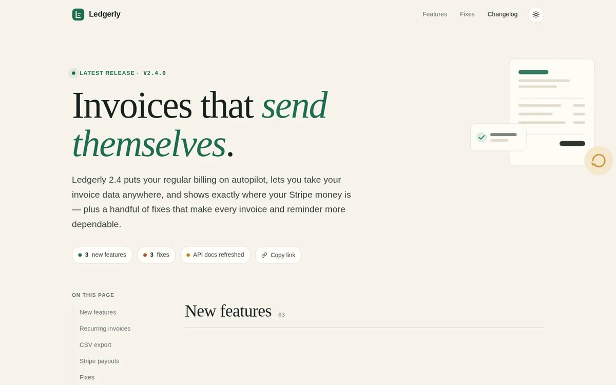Page built with the changelog-generator skill